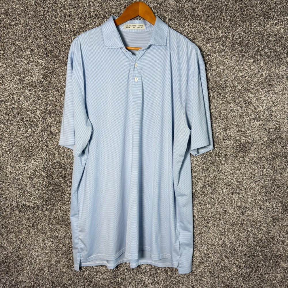 Holderness & Bourne The Perkins Golf Polo XXL Blue White Stripe Tailored Fit